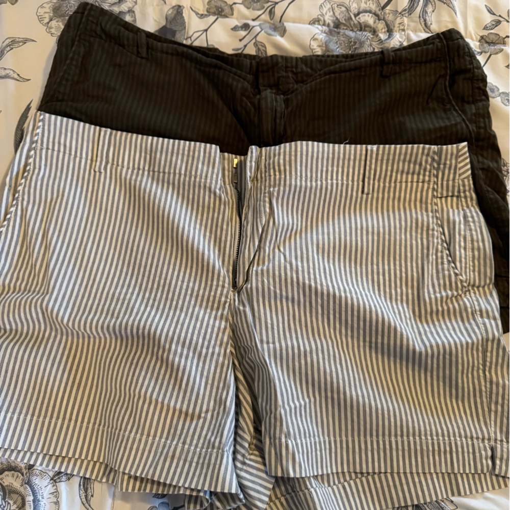 2 Pair GAP Women’s Gray and White/ Olive Green and Black Striped Shorts